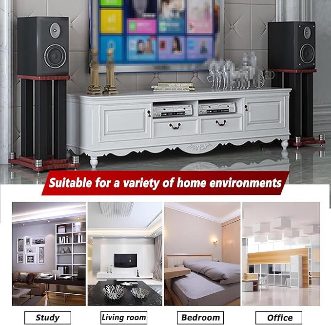 A Pair of Universal Speaker Stands, Heavy Duty Speaker Stands Holds Bookshelf Speaker Satellite Speaker Large Speaker, Vibration-Absorbing MDF Design, Holds 88lbs Speaker (Teak, 60cm/23.6in)