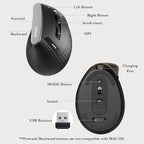 Vertical Mouse Wireless,Bluetooth Mouse with BT5.0/4.0/2.4G, Rechargeable with Battery Indicator,Ergonomic Design for Comfort and Reduced Wrist Strain, Ideal for Home,Office Use,Black