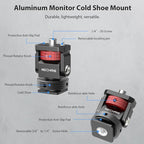 Mini Camera Monitor Mount with Cold Shoe, Aluminum Cold Shoe Mount Adapter with 1/4″ Screw for Monitor LED Light Mic, Field Monitor Holder 360° Swivel & 180° Tilt Damping (Without Knob 63143)