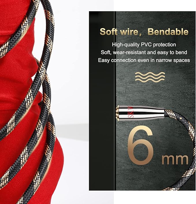 SKW Optical Digital Audio Toslink Cable Home Theater Fiber Optic Male to Male Gold Plated S/PDIF Cables - Copper Connectors, High-Reinforced Transparent Polymer Core, Nylon Braided 4.9ft(1.5M)