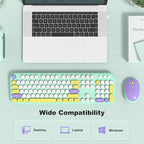 KNOWSQT Wireless Keyboard and Mouse Combo - Lovely Tiffany Blue Rainbow Full-Sized Typewriter Colorful Keyboards, Round Keycap Plug Play Retro Cute Keyboards for Windows, Laptop, PC, Desktop, Computer
