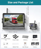 Wireless Backup Camera for RV, 7" IPS Monitor Kit+ 2 AHD Rear View Camera Waterproof Night Vision DVR Recording, Wireless Reverse Camera 12V-36V for Truck/Trailer/RV/Camper/Excavator/Caravan