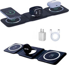 3-in-1 Magnetic Wireless Charger for iPhone, Apple Watch & AirPods – Fast Charging Station, Foldable Dock for Travel & Desk, Compatible with All iPhone Models, with 20W Adapter