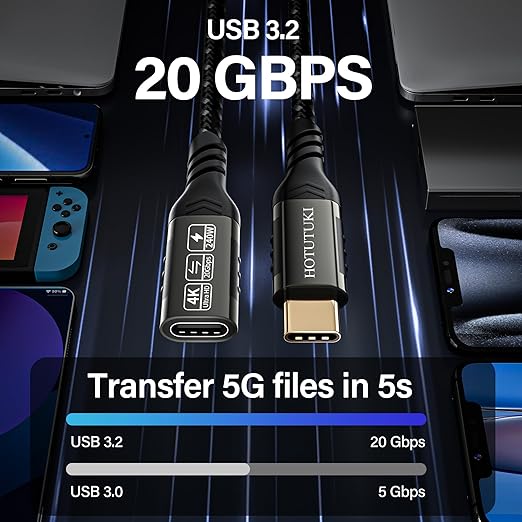 usb c extension cable short(0.8ft/0.25M),240W PD Fast Charging 20 Gbps USB 3.2 Gen 2 Data 4K ,usb c cable for usb male and female, Compatible with laptop, docking station, cell phone cord extension