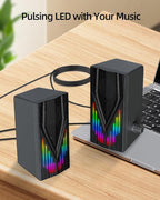 Computer Speakers with 6 Colorful RGB Lights,USB Powered 3.5mm Aux with Loud Stereo Sound,Headphone-in for Desktop,PC/Laptop/Tablet Phone