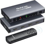 HDMI Switch 5 in 1 Out 4K@60Hz, GANA HDMI Splitter Switcher with Remote, Aluminum HDMI 2.0 Switch Box Hub for 3D, HDCP2.2, HDR, Compatible with Xbox, PS5/4/3,Fire Stick,Roku,Blu-Ray Player