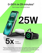 Belkin MagSafe Charger Compatible, 2-in-1 Charging Station, Qi2.2 25W Magnetic Wireless Charger Dock, Foldable Stand, with 5W USB-C Port, for iPhone 16/15/14, AirPods (45W Adapter Included)