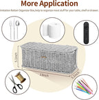 Cable Management Box, Woven Rattan Cord Hider With Lid & Button Lock, Floor Cord Holder for Power Strip USB Hub, Boho Desk Wicker Wires Storage Cable Organizer Box(grey)