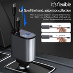 Retractable Car Charger，4 in1 Fast Car Phone Charger with Dual Retractable Cables and 2 Charging Ports (Dual TypeC Retractable Cords)