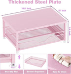 Desk Organizers and Accessories, 2-Tier Computer Monitor Stand Riser with Drawer, Laptop Stand, Office Desk Accessories, Workspace Desktop Organizer for Office Supplies, Pink
