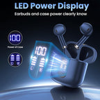 Wireless Earbuds, Bluetooth Headphones with Deep Bass Stereo, 48H Playback Ear Buds with LED Power Display Charging Case，Lightweight, IPX7, in-Ear Earphones with Mic for for Phone Tablet Laptop, Blue