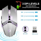 TENMOS T12 Wireless Gaming Mouse Rechargeable, 2.4G Silent Optical Wireless Computer Mice with Changeable LED Light for Laptop PC, 7 Buttons, 3 Adjustable DPI (Silver)