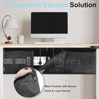 No Drill Under Desk Cable Management and Privacy Panel 2 in 1 | Modesty Panel with Cord Organizer |Felt Standing Desk Back Skirt for Office,Home(47.2")