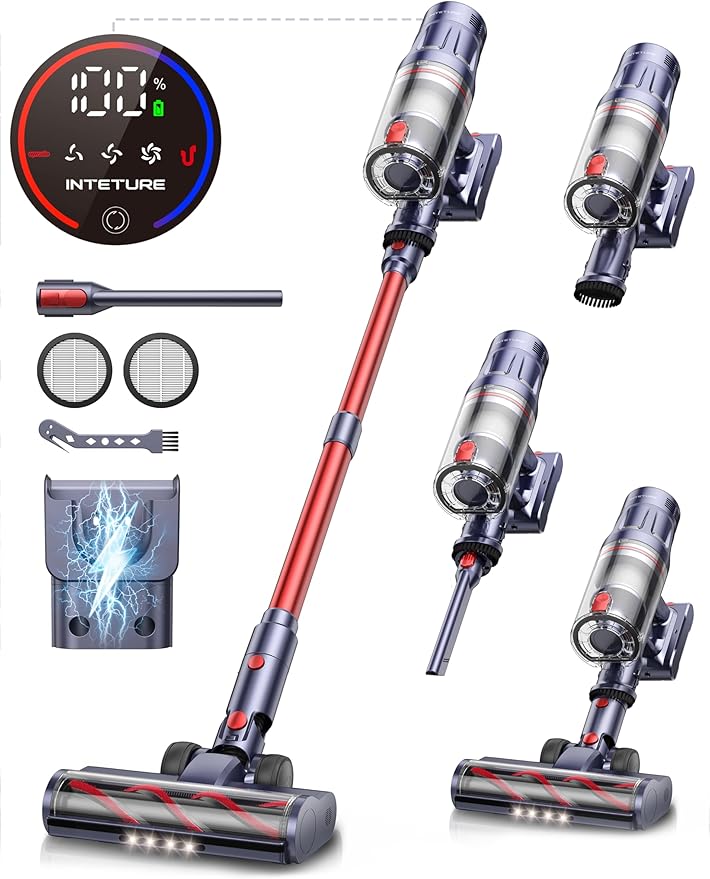Cordless Vacuum Cleaner, 600W 50Kpa 65Mins Vacuum Cleaners for Home, Stick Vacuum with Self-Standing, Touch Screen, Vacuum Cleaner with Charging Station for Hard Floor Carpet Car Pet