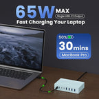 Light Blue 8-in-1 GaN III USB C Charger Hub - 65W PD Laptop Charger & Travel Adapter for MacBook Pro/Air, Dell XPS, iPhone 16/15/14, iPad, Galaxy S24