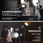 NEEWER FS230B LED Video Light 2.4G/APP Control, 230W Bi Color COB Silent Photography Continuous Output Lighting with 4 PWM Dimming Types, 110000lux/m, 2700K-6500K, CRI 97+, 12 Scenes, Bowens Mount