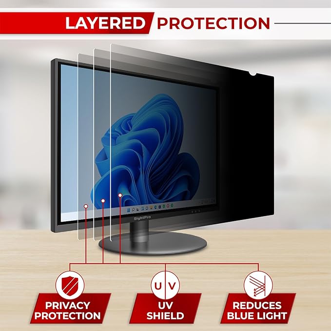 21.5 Inch 16:9 Computer Privacy Screen Filter for Monitor - Privacy Shield and Anti-Glare Protector