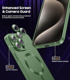 Magnetic for iPhone 15 Pro Max Case [Compatible with MagSafe][Built-in Camera Lens Protector] Slim Soft Silicone Bumper Shockproof Metallic Luster Phone Case (Green)