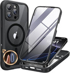 Miracase Magnetic for iPhone 16 Pro Case Full-Body Phone with Built-in Glass Screen Protector, [Compatible with MagSafe] Military Drop Proof 16 Pro Cover Bumper 6.3 inch, Black