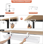 Univivi No Drill Under Desk Cable Management Tray, 48" Cord Organizer for Table, Clamp/Screw Mount Desk Cable Management, Premium Fabric Cable Management Tray for Office, Home (Extra Large)