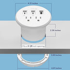 LIDER PD 65W GaN Technology Desktop Power Grommet, Power Delivery, USB-A and 2 USB-C Ports, Tamper-Resistant Receptacles, Self-Close Cover, Desk Charging Station, White, 6.5ft Cord, ETL Listed