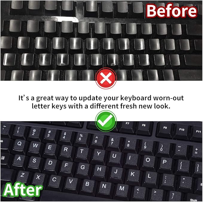 English Keyboard Stickers, 2 Pack Replacement Keyboard Letters Sticker with White Font on Black Background Universal for Computer Laptop Desktop, Matte Alphabet Stickers