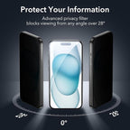 ESR 3+1 Pack for iPhone 15 Plus Privacy Screen Protector Set, Anti-spy Tempered-Glass Privacy Screen Protector, Micro-curved Edges, Case Friendly, 3-Pack with 1 Set of Individual Camera Lens Protector