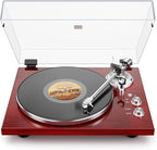 Belt Drive Turntable for Vinyl Record Player,Connect with Bluetooth Speakers or Active Speaker,Built-in Phono Pre-amp,USB Digital Output, Magnetic Cartridge,High-Gloss Wood Design(Red)