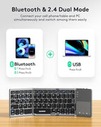 Samsers Multi-Device Foldable Bluetooth Keyboard with Touchpad Rechargeable Dual-Mode(2.4G+BTx2) Wireless Keyboard with Holder, Portable Ultra Slim Folding Keyboards for Android Windows iOS Mac OS