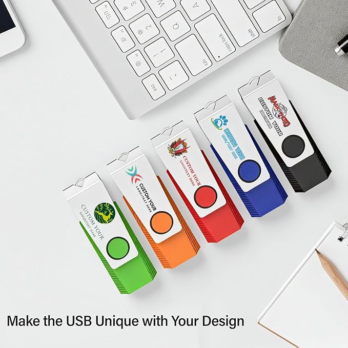 Customizable Flash Drives 32GB, Wooolken Personalized USB 2.0 Drive 10/20/50/100 Pack, Custom Thumb Drive Engraved Logo USB Drive (Mixcolors)