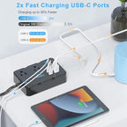 Flat Plug Power Strip Surge Protector, 5ft Ultra Thin Extension Cord with 4 USB Wall Charger(2 USB C Port), 6 Widely-Spaced Outlets Power Strip Compact for Travel, Office, Dorm Room Essentials (Black)