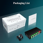 STEAMEMO 5-Port Gigabit Ethernet Switch | Smart Managed with VLAN/QoS | Plug & Play Desktop/Wall-Mount Network Hub w/ PoE in Design | Sturdy Metal & Energy-Efficient(Includes Power Adapter)