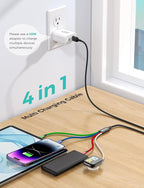 Upgraded Travel Essentials for Apple Watch Charger 4 in 1 Multi Charging Cable iWatch Charger Camping Essentials USB C/L/Micro Compatible with iWatch Series 10-1/SE/iPhone 16 15/Galaxy Android-4FT