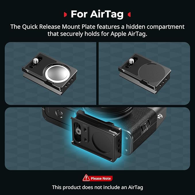 SMALLRIG Mount Plate for AirTag, Quick Release Camera Mount Baseplate for Arca-Type, Built-in EVA Pad, 1/4"-20 Screws, for FUJIFILM X-H2 / X-T4 / X-T5 / X-T50 / GFX 100S II / F8-X5M / X100V - MD5425