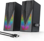 Computer Speakers with 6 Colorful RGB Lights,USB Powered 3.5mm Aux with Loud Stereo Sound,Headphone-in for Desktop,PC/Laptop/Tablet Phone