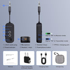 Bluetooth Transmitter Receiver with Airplane Adapter: Wireless Audio Transmitter for 2 AirPods/Headphones - 20+ Hr Battery Works USB Charging with 3.5mm Jack AUX for Flight,Gym,Car,TV,Tablet,Travel