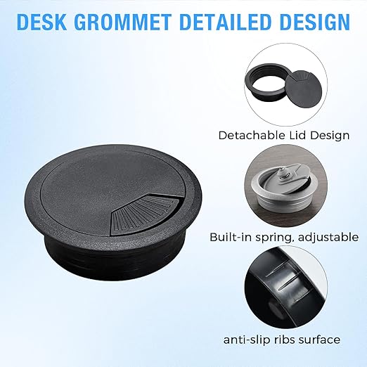 Desk Grommet 3-1/8" (80 mm), Desk Cord Hole Cover, Cable Grommet ABS Plastic, Desk Hole Grommet for Office and Home Table Cable, Detachable Adjustable Cable Cord Organizer (White 2 Pcs)