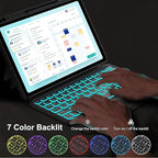 Touch for iPad 9th/8th/7th Generation Case with Keyboard 10.2 Inch, Multi-Touch Trackpad, 7 Color Backlit, Detachable Magnetic Folio Cover with Pencil Holder for iPad Air 3rd Gen/iPad Pro 10.5" Black