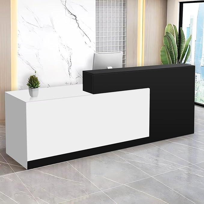 Reception Desk with Counter Modern Checkout Counter with Lockable Drawer Keyboard Tray Receptionist Desk for Office Salon Reception Table D Left 47inch/120cm
