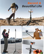 62" Phone Tripod & Selfie Stick, Tripod for iPhone with Remote, Portable, Lightweight Travel Tripod for Selfies Video Recording Vlog, Extendable iPhone Tripod Stand Compatible with iPhone Android