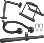 SERTT Workout Cable Machine Attachment for Home Gym, LAT Pulldown Attachments, Cable Accessories for Weight Training, Straight Pull Down Bar, Tricep Rope, Double D Row Handle, V-Shaped Bar