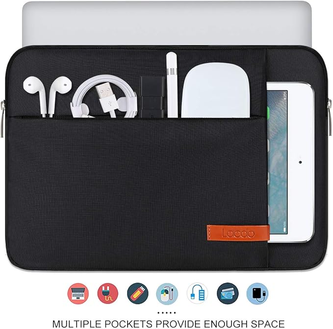 Lacdo 14 Inch Laptop Sleeve Case Computer Bag for HP Lenovo Dell ASUS Acer Chromebook 14 / HP Stream 14 / Dell Inspiron 14 / Lenovo IdeaPad 14 / Acer Spin 3 / ASUS ZenBook 14, Water-Resistant, Black