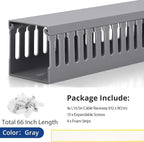 ZhiYo 66in(4X L16.5in) Professional Server Rack Cable Management Raceway, H2in x W2in Cable Raceway Kit, Electrically Safe PVC Open Slot Wire Raceway for Under Desk/Computer/Network Cords, Grey