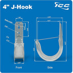 ICC 4-Inch Wall Mount J-Hook – 25-Pack, Cable Support Hooks with Retainer Clips, Galvanized Steel with Zinc Finish – for Structured Cabling and Cable Management