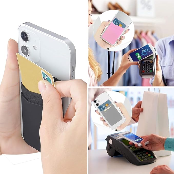 SS Card Holder for Phone Case, Phone Wallet Stick on Adhesive Silicone Cell Phone Pouch Suitable for iPhone Samsung Galaxy Any Smartphone 3 Pack
