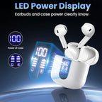 Wireless Earbuds, Bluetooth Headphones with Deep Bass Stereo, 48H Playback Ear Buds with LED Power Display Charging Case，Lightweight, IPX7, in-Ear Earphones with Mic for for Phone Tablet Laptop, White
