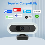 saylas 2K 50FPS Webcam, Streaming Camera with Fill RGB Lights, Autofocus, Dual Noise-Cancelling Microphones, Privacy Cover and Tripod for Computer, PC, Zoom, Skype, Teams, Laptop