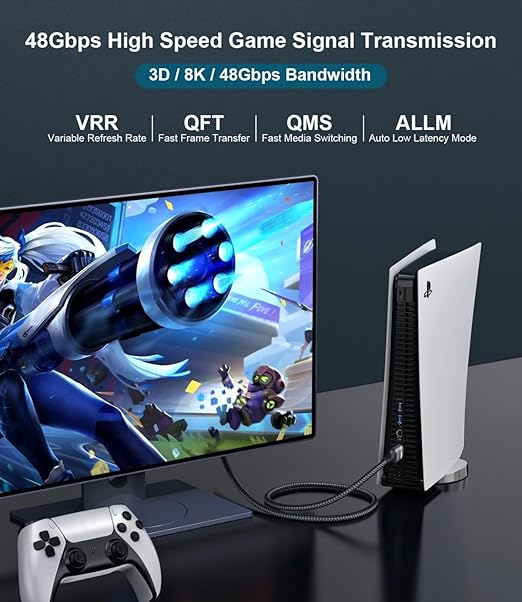 Certified 10K 8K HDMI 2.1 Cable 1.64 FT, 48Gbps Ultra High Speed HDMI Cable with Ethernet 4K 240Hz 165Hz 144Hz 120Hz 8K60Hz eARC HDCP2.3 HDR10+ PC Laptop TV Monitor Projector