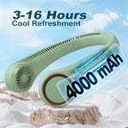 CIVPOWER Neck Fan: Portable Personal Neck Cooling Rechargeable Bladeless Fan - Hands Free 3 Speed 4000 mAh Battery USB Operated Wearable Headphone Design - for Men Women Outdoor Indoor (Light Green)