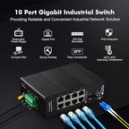 MokerLink 8 Port Gigabit Industrial DIN-Rail Ethernet Switch, 2 SFP Ports with 1 LC 20KM Module(SMF), IP40 Rated Unmanaged Network Switch (-40 to 185°F), with UL Power Supply